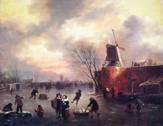 Scène de patinage en hiver